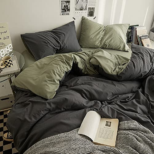 Sedefen Housse de Couette 220x240 Gris Vert Réversible Unie,en Microfibre | Parure de lit 2 Personnes Adulte,avec Fermeture Éclair,avec 2 Taies d'oreiller 65x65 cm,Certifié Oeko-Tex