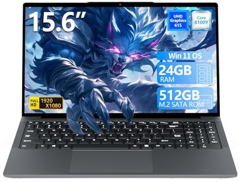 DIAKUOE Laptop 15.6 Inch Core i3-8100Y Processor 24GB RAM 512GB SSD Win 11 Pro FHD 1920 * 1080 Lapop, with Type-C, USB 3.0, Mini HDMI, Wi-Fi, BT5.0, Numeric Keypad