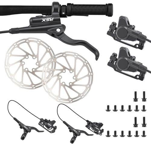 MTB Hydraulic Disc Brake Set - Front 800mm & Rear 1400mm Complete Kit with 2-Piston Calipers, Universal IS/PM Adapters | Aluminum Alloy Brake Levers for Mountain Bike, Folding Bike