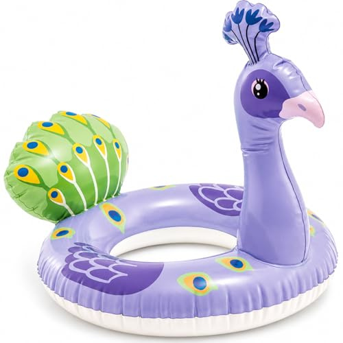 AURALIN Simring påfågel uppblåsbart simdäck fågeldesign, premium vattenfåtöljssimö för sommar strandsemester och poolfest, kompakt och robust, 58 cm (22,8 tum)