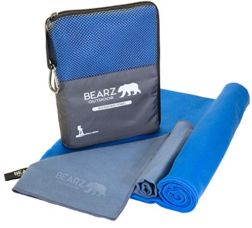 BEARZ Outdoor Reisehandtuch, Mikrofaser-Handtuch, leicht, saugfähig, schnell trocknend, Mikrofaser-Handtücher für Fitnessstudio, Strand, Camping, Wandern, Königsblau, 2 Stück
