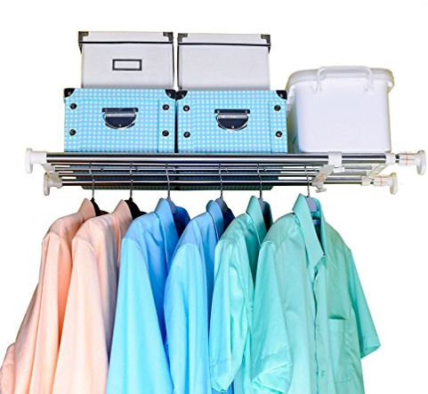 BAOYOUNI Expandable Closet Shelf Organiser Extendable Cupboard Shelving Dividers Storage Rack Heavy Duty Tension Rods Wardrobes Clothes Hanging Pole for Kitchen Bathroom Bedroom