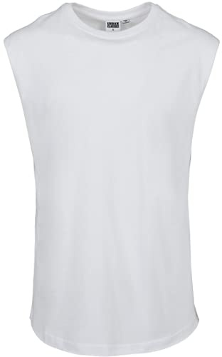URBAN CLASSICS Men's Sleeveless T-Shirt, Workout Vest with Round Neckline and Rolled Hems, Loose Tank Top, 100% Jersey Cotton, white, L