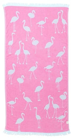 InfuseZen Turkish Bath & Beach Towel – Reversible Flamingo Print - Turkish Cotton - Soft, Lightweight, Absorbent Peshtemal, Quick Dry, Sand Free – for Pool, Gym, Throw, Travel - Pink