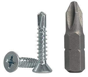 Confezione da 150 viti DIN 7504 P in acciaio zincato da 4,2 x 22 mm, viti autoperforanti per lamiera, a testa svasata a croce (Phillips), autofilettanti (150, 4,2 x 22 mm)