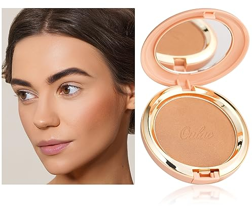 Oulac Sschimmernder Bronzer Puder Gesichts Makeup mit Spiegel, Hochpigmentiertes Bronzing Powder Bronzing Blush Dual Purpose, Sonnengeküsster Natürlicher Look, Vegan & Cruelty-Free B01