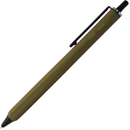 OHTO GS02 Roller Gel Pen, Retractable Needle Tip 0.5mm Fine Point, Khaki Barrel, Ultra-Quick Drying Black Gel Ink Pen, All-Metal Hybrid Body, GS02-G5-KK