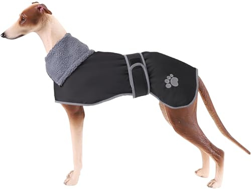Geyecete Cappotto invernale per cani levriero, giacca per cani con fodera in peluche, impermeabile antivento, abbigliamento per cani da esterno con strisce riflettenti sicure, per cani di taglia media