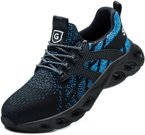 Zapatillas de Seguridad Hombre Mujer Ligeros Zapatos de Seguridad con Punta de Acero Anti-aplastamiento Calzado de Seguridad para Almacén Sitio de Construcción Negro Azul 41 EU