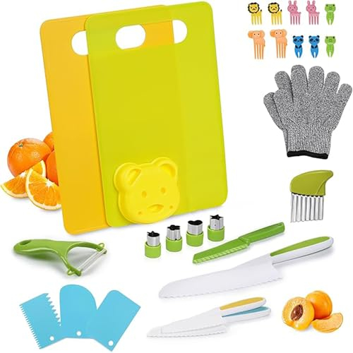 snookids Ensemble de Couteaux pour Enfants - 28 Pièces Couteau Montessori Enfants Jouetavec planches à découper, Ensemble de Couteaux de Cuisine pour filles et garçons couper et cuire
