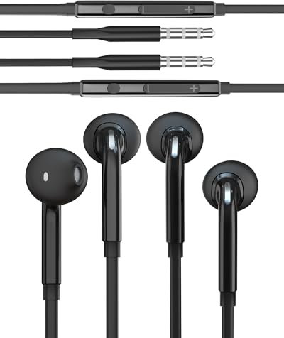 Lot de 2 écouteurs jack 3,5 mm - Câble de 1,2 m - Avec microphone - Pour casque - Connexion PC - Compatible avec Samsung Galaxy S6 Edge + S7 Active S10+ Android