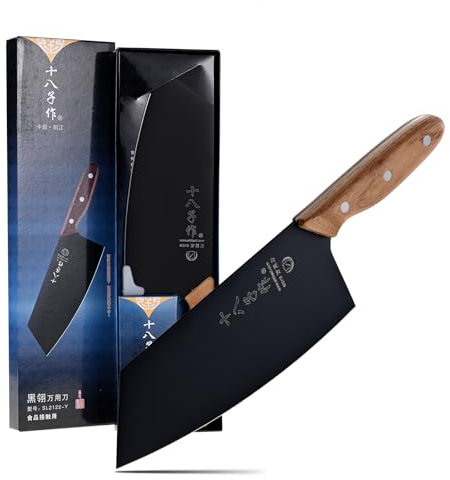 SHI BA ZI ZUO Couteau de Chef Couteau à Légumes Chinois Pour la Cuisine Couteau de Cuisine en Acier Inoxydable Avec Manche en Bois Ergonomique