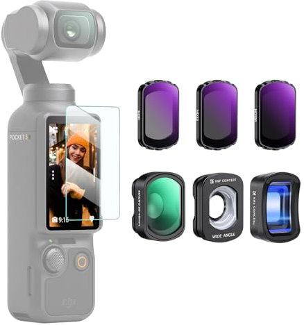 K&F Concept Effect Lens & ND Filter Set, kompatibel mit DJI Osmo Pocket 3, 1.2X Anamorphot-Objektiv+ Weitwinkel-Objektiv+ 10X Makro-Objektiv+ ND8+ND32+ND128, Osmo Pocket 3 Zubehör, Multi-Beschichtung