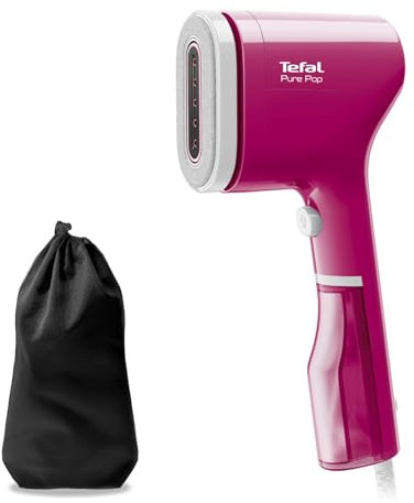 Tefal Pure Pop Slim Handheld Clothes Steamer, No Ironing Board Needed, Ready to Use in 15 Seconds, 70ml Detachable Water Tank, Travel Iron, Garment Steamer, Pink, DT2023