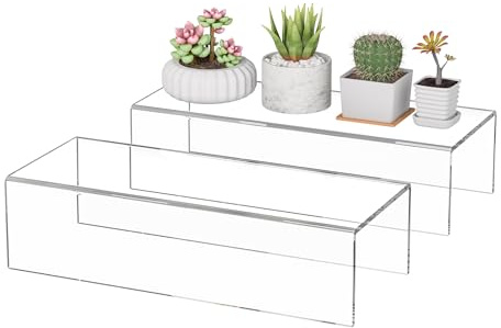 Sezanrpt Acrylic Shelf Riser 12x4.7x3 pack of 2, Desktop Rectangular Acrylic Tray Pedestal Stand for Funko Pop Figure, Bags, 12x4.7x3 Inch