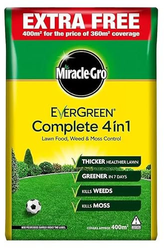 Miracle-Gro Evergreen Complete 4 in 1 Lawn Care 80m² / 200m² / 360m² / 400m² | Feeds Grass, Kills Weeds & Moss, Improves Lawn Health | Multi-Purpose Granular Treatment (400m2)