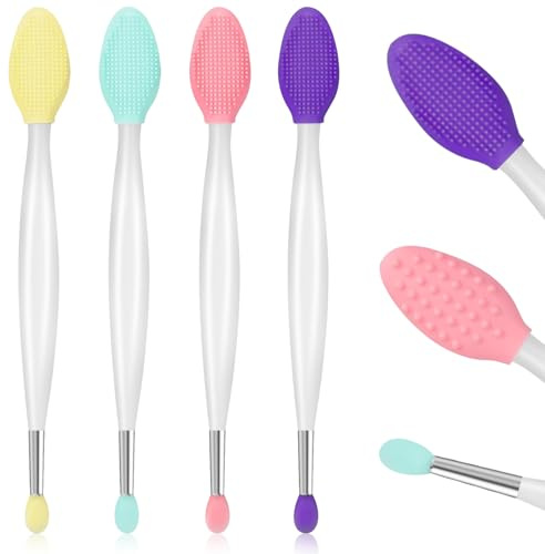 Lot de 4 pinceaux exfoliants pour les lèvres à double extrémité, 2 en 1, en silicone, applicateur doux, pour une application uniforme, outils de maquillage portables pour femmes