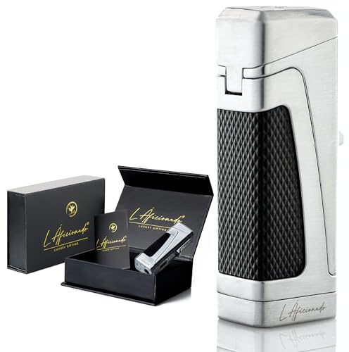 Trinitá by L Áficionado® | Accendino Jet Fiamma di Lusso | Regalo per Uomo | Ricaricabile Butano | Antivento | Scatola Regalo Premium | Assistenza a Vita | Argento Platino