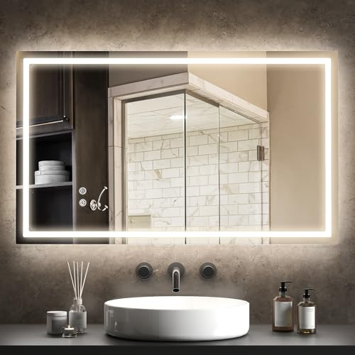 HOMCOM Miroir Salle de Bain éclairage LED 100 x 60 cm, Miroir Lumineux Salle de Bain Mural avec Interrupteur Tactile, lumière réglable 3 Couleurs, Anti-buée, mémoire, IP44