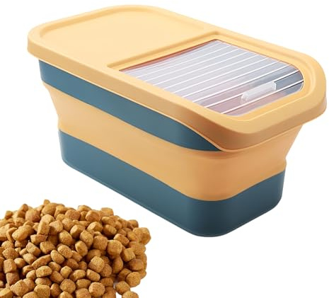 xowwyue Recipiente Para Comida De Perro, Contenedor para Comida de Gato 12-15 kg, Almacenamiento para Mascotas con Tapa Articulada Ruedas Caja Plegable para Alimentación Diaria Encimera de Cocina