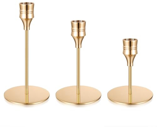 3 Pz Porta Candele da Tavolo Moderno, Portacandele Dorati, Portacandele da Tavolo Coniche Oro, Candelabro in Metallo Decorazioni per Casa Centrotavola Feste di Matrimonio(Stile a Cono Rovesciato)