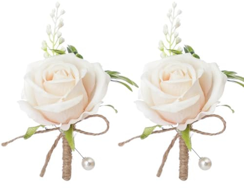 PAIKIUU Button Holes Flowers Wedding 2Pcs Boutonniere Wedding Buttonholes Artificial Corsages Flowers Brooch Decor for Weddings Banquet Men Bride
