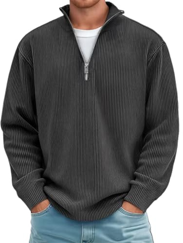 Jersey de media cremallera para hombre de gran tamaño, Negro , 4XL