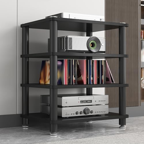 HiFi-ställ skivspelarstativ 4, 3, 2, 1 nivåer, Av mediaställ hörn, stereoskåp för kontor/vardagsrum/tehus, hem, ljud, video, förvaringshylla med halkfri fotdyna