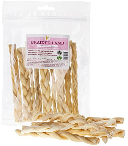 JR Pet Products 200g Braided Lamb Skin (Approx 20 Sticks) 6 Inch Natural Dog Treat Chew Gluten & Grain Free