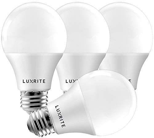 LUXRITE A19 LED Light Bulb 60W Equivalent, 3000K Soft White Dimmable, 800 Lumens, Standard LED Bulb 9W, E26 Base, Energy Star, Enclosed Fixture Rated, Perfect for Lamps and Home Lighting (4 Pack)