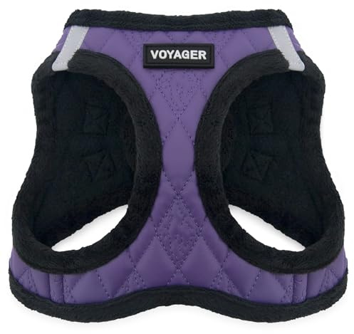 Voyager Step-In Plüsch-Hundegeschirr by Best Pet Supplies - Step-In-Westengeschirr für kleine und mittelgroße Hunde, Weicher Plüsch, Violett Kunstleder, size L - Brust 45-52 cm