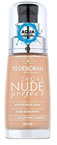 Deborah 24ORE Fondotinta Nude Perfect N.02, Idratante e leggero, Lunga Tenuta, Effetto Nude, Texture Fluida dalla Coprenza Media, per un Incarnato Uniforme, Radioso e Vellutato