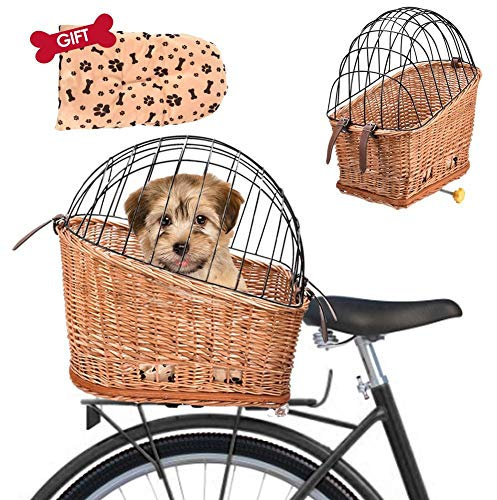 Dog Basket, Basket Rear Mount Willow Willow Basket Small Pet Cat Dog Cage Carrier for Bikes