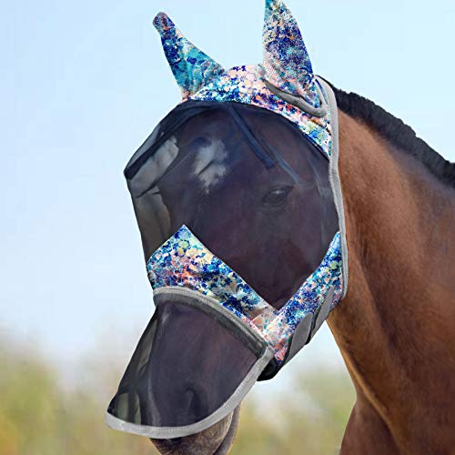 Harrison Howard LumiVista Maschera antimosche per cavalli, naso lungo con orecchie, protezione UV, per cavallo-pastello
