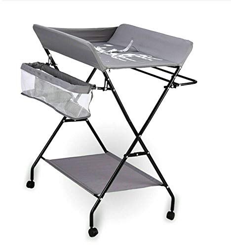 Baby Changing Combination Folding Changing Table with Changing Mat, Safety Belt and Storage Compartments, Space Saving and Stable - Grey