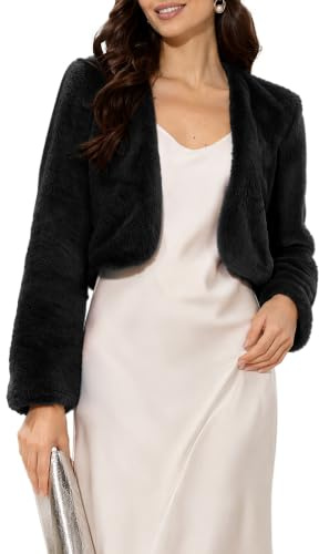 Allegra K Veste courte devant à pour femme sans col manches longues - manteau en fausse fourrure