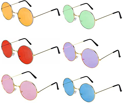 MIVAIUN 6 Paar Hippie Brille Sonnenbrille Rund Accessoires Partybrillen, Vintage Rundbrille Farbige Gläser für 60er 70er Jahre Party Kostümzubehör, Retro Brille Vintage Kleine Brille für Party(Bunt)