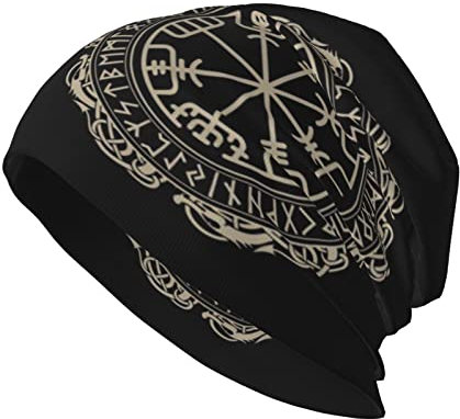 Unisex Erwachsene Strickmütze Mütze Magisches Design Norse Runen Kompass Warm Snug Hat Cap für Daily Outdoor Männer und Frauen, Magisches Design nordische Runen Kompass, Einheitsgröße