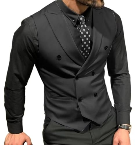Mcoskly Gilet de costume à double boutonnage pour homme, gilet d'affaires décontracté, coupe ajustée, pour mariage, marié, rendez-vous galant, noir, taille M