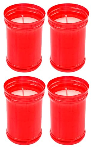Tradineur - Pack de 4 velones litúrgicos, Velas de Santo de parafina y Cera Vegetal, decoración de Iglesias, cementerios, tumbas (Rojo, 9 x 6 cm)
