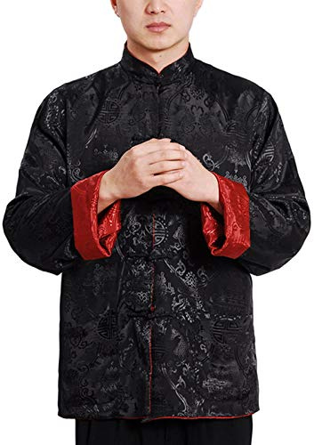 Costume tradizionale cinese da uomo, per Wing Chun, Shaolin, Tai Chi, arti marziali, Kung Fu, a maniche lunghe, giacca su entrambi i lati, Rosso vino e nero, M