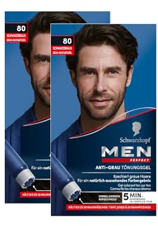 Men Perfect Gel de tinte antigris 80 negro marrón (2 x 80 ml), tinte para el cabello de los hombres que difuminan las canas, tinte antigris para un resultado de aspecto natural