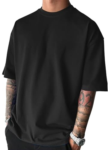 Men's Fashion Oversized Tshirts Workout Short Sleeve T-Shirt Dry Fit Lightweight Crewneck Tee Tops Black