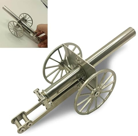 KWJNH Cañón de artillería de petardo, modelo de mini cañón de acero inoxidable, lanzador de petardos, cañón de artillería con 2 ruedas, colección de artillería, adornos de escritorio para fanáticos