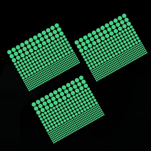 3 Sheet 1221 PCS Glow in The Dark Stickers, Removable Luminous Ceiling Surface Film Stickers, Glow in The Dark Wall Decals Adhesive Dots,Green Dot Wall Stickers for Adults Bedroom