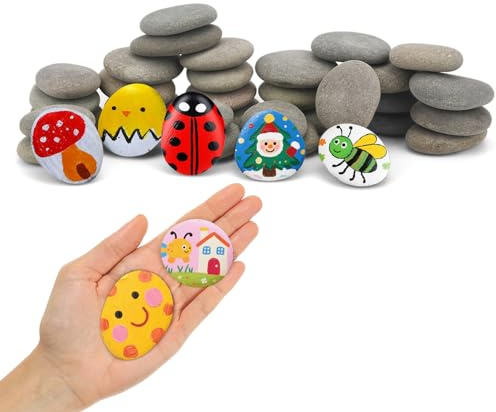 Hisredsun 3-5cm Painting Rock, 40pcs Pebbles for Arts and Craft Painting, Smooth Pebbles for Painting, Natural River Stone(Rock 40PCS)
