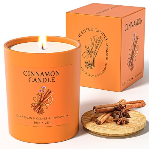 NORVENCE Lot de bougies parfumées à la cannelle pour femme, bougies de soja de 283 g avec couvercle en bambou, cadeaux d'anniversaire pour femme et homme, bougie coulée à la main pour la relaxation