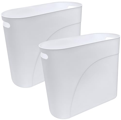 Abaigeal 2 Pack 12L Slim Bathroom Bin Plastic Slim Trash Can Slim Garbage Container Bin Waste Basket with Handle for Home Kitchen Bathroom Bedroom Office, White