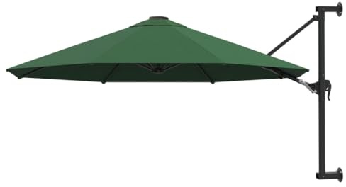 Parasol mural - Vert - 300 cm - Tissu en polyester résistant aux UV - Mât en métal robuste de 48 mm - Système à manivelle - Protection solaire flexible pour terrasse, balcon, jardin