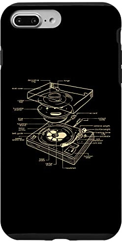 Carcasa para iPhone 7 Plus/8 Plus Tocadiscos DJ Esquema Fiesta Diseño Baile Disco Techno Música